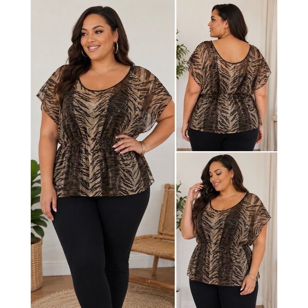The Paragon Zebra Print Sheer Tunic Cover Up Blouse Women’s 1X